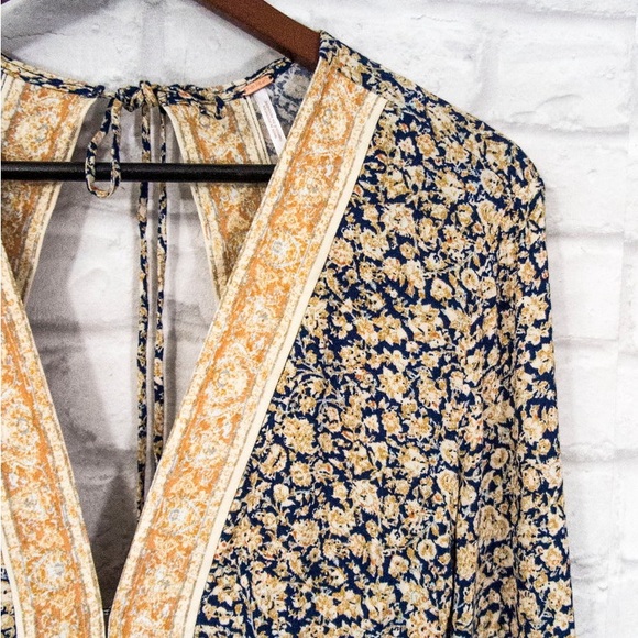 Free People Bell Sleeve Romper Once Upon Summertime - Long Sleeve V Neck Shorts - Picture 8 of 11